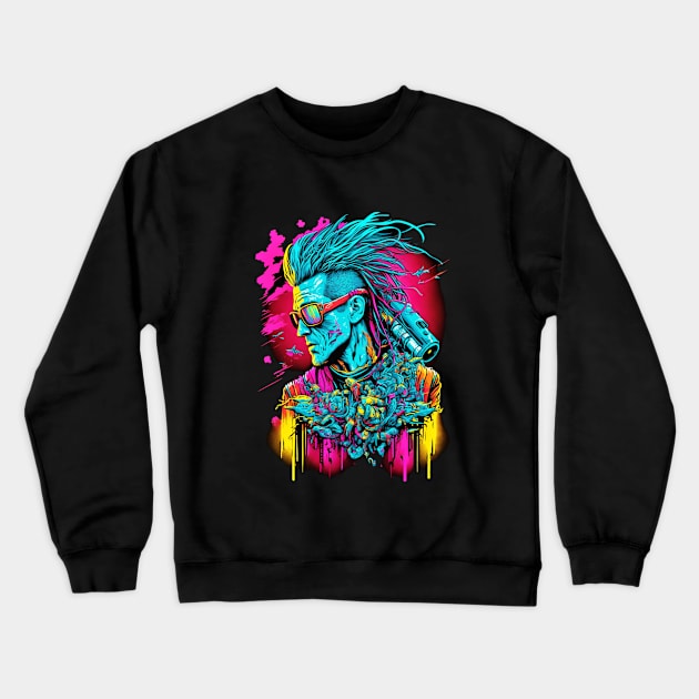 Neon Cyberpunk Hacker - V1.05 Crewneck Sweatshirt by SMCLN